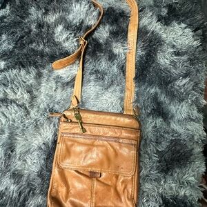 Fossil Tan Leather Crossbody Bag - Classic Convertible Strap